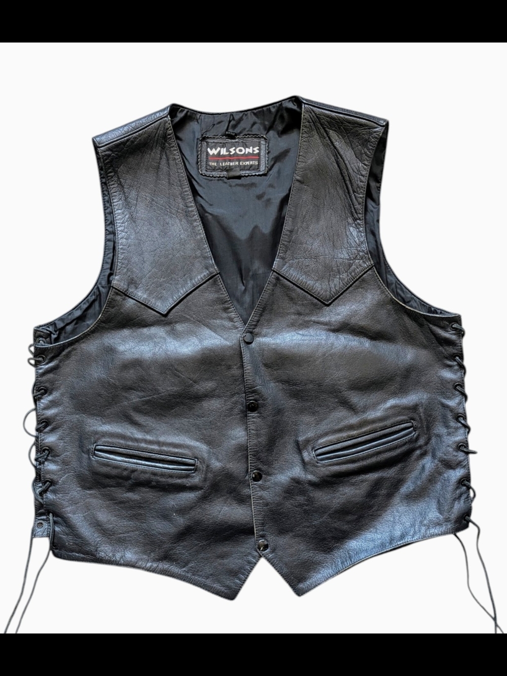 Wilson Black Leather Motorcycle Vest with Side Lace-Up